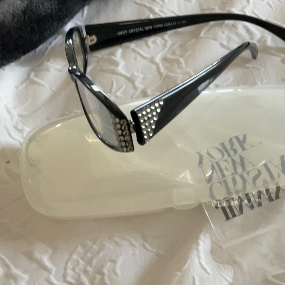 NEW JIMMY CRYSTAL SWAROVSKI 1.5 READERS GREY CRYSTALS BLACK FRAME - Picture 3 of 6